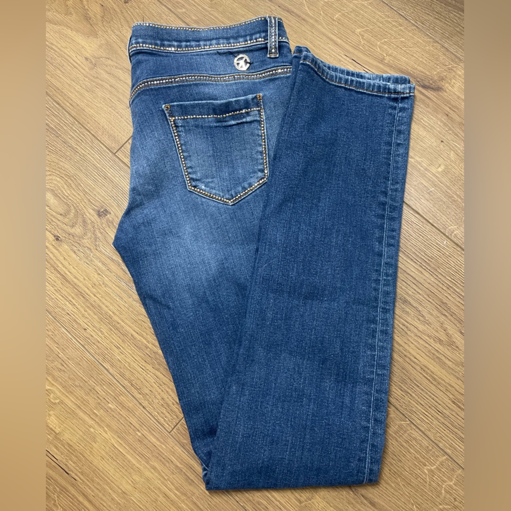 Love Moschino Rhinestone Bedazzled Denim Jeans Straight Leg Pants 30” Waist